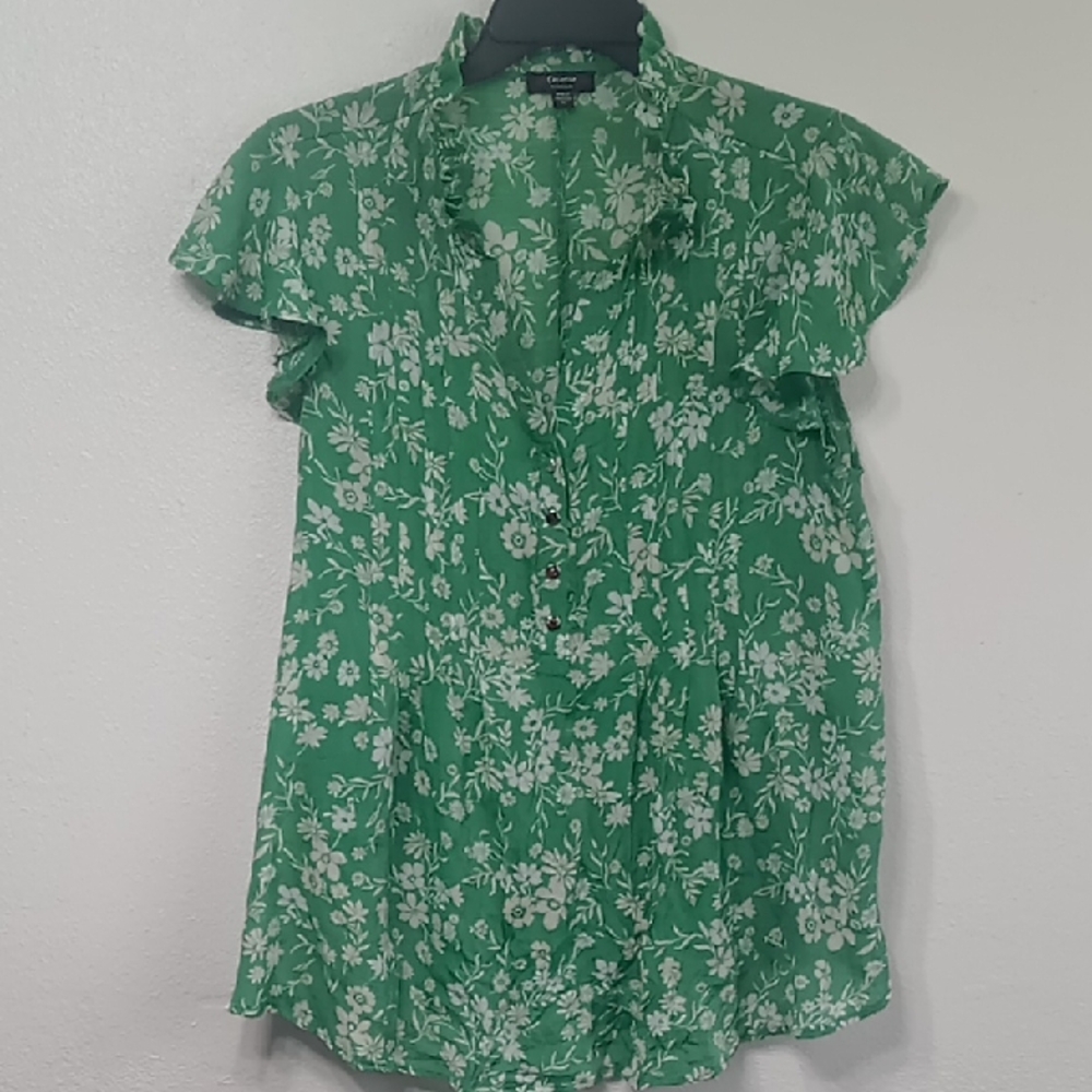 Green Floral Women's Blouse Top Size 1X